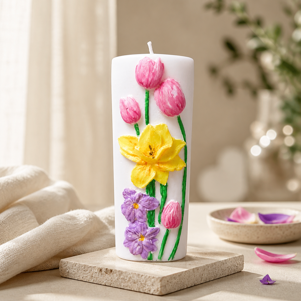 Handgeschilderde bloemenkaars