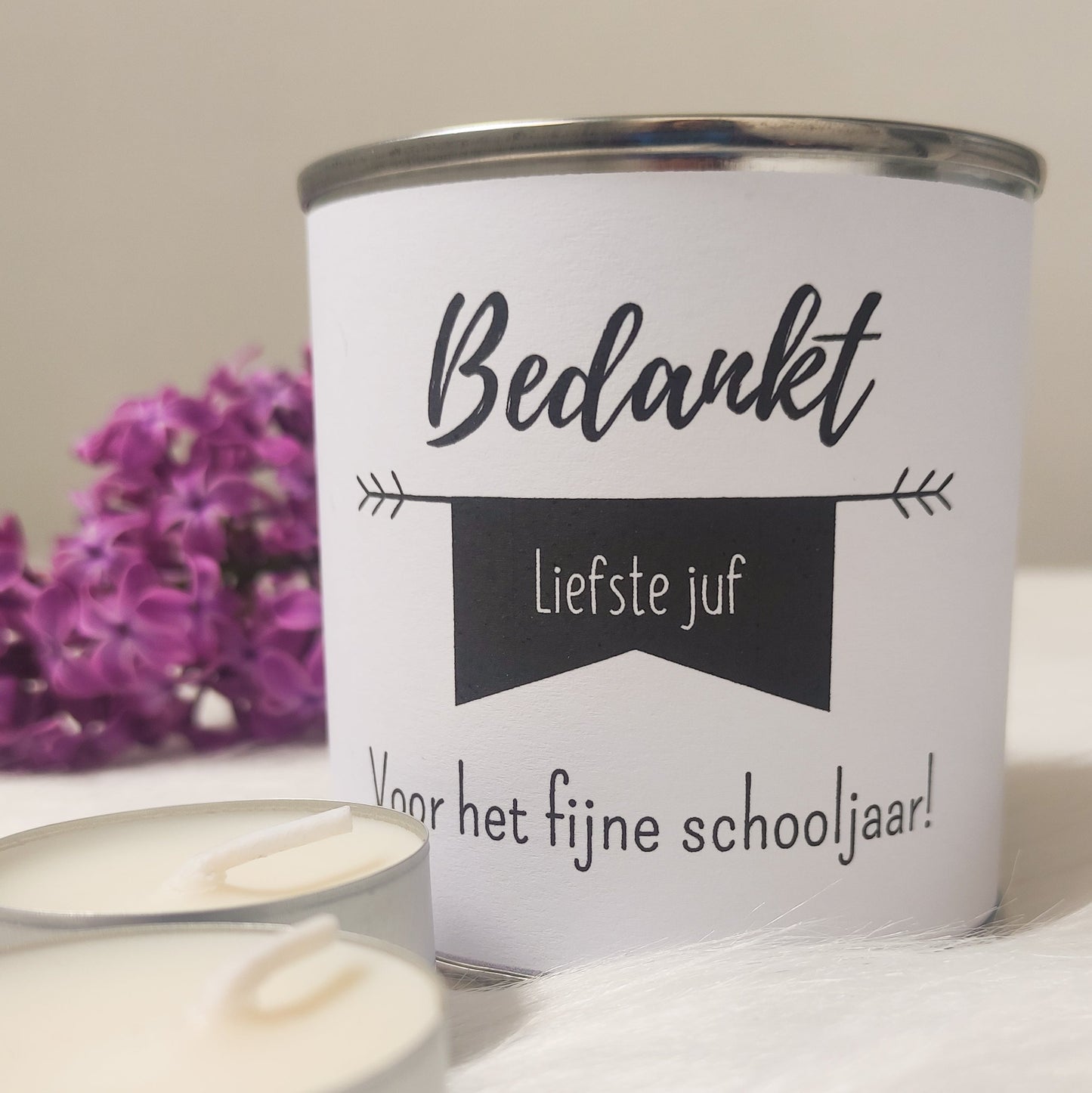 Bedankt juf – Theelichtjes met verrassingstekst (6 stuks)