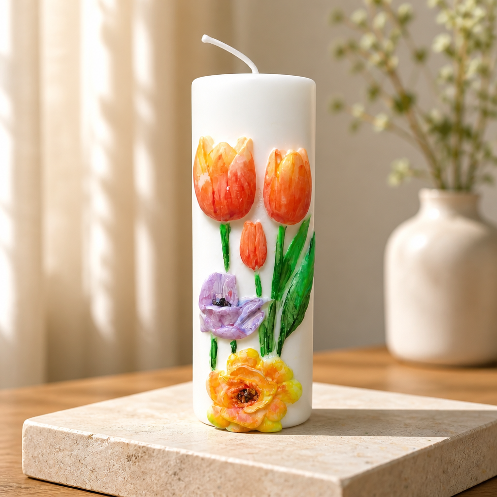 Handgeschilderde bloemenkaars