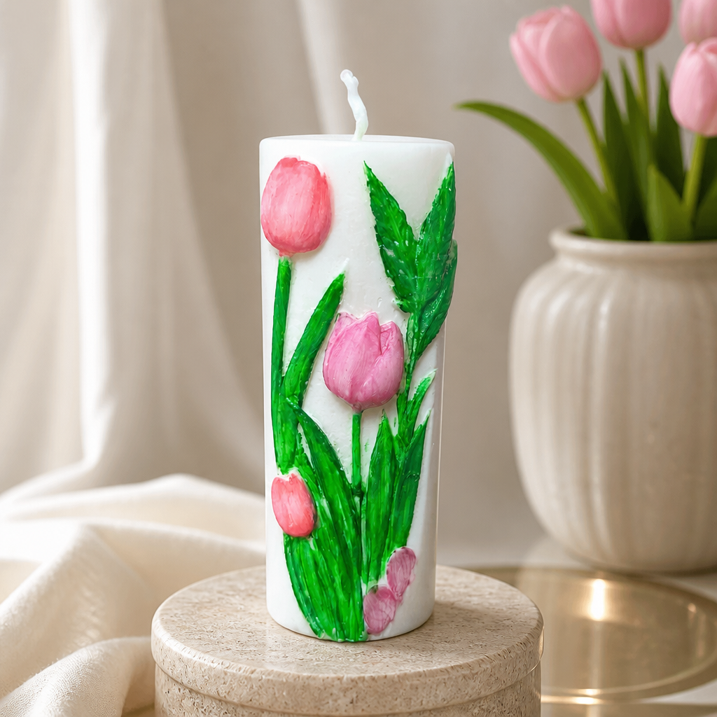 Handgeschilderde bloemenkaars
