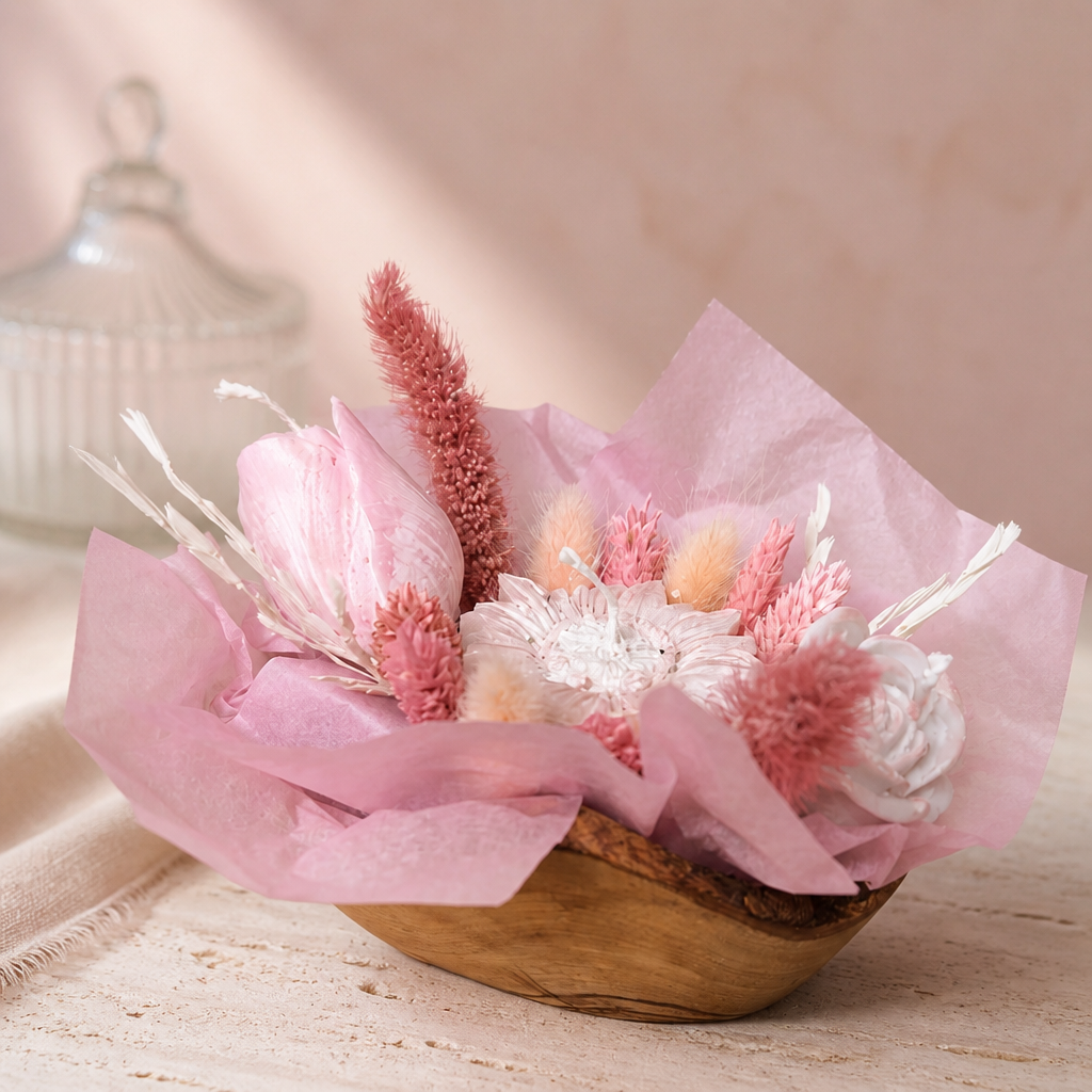 Bloemenboeketje met kaarsen